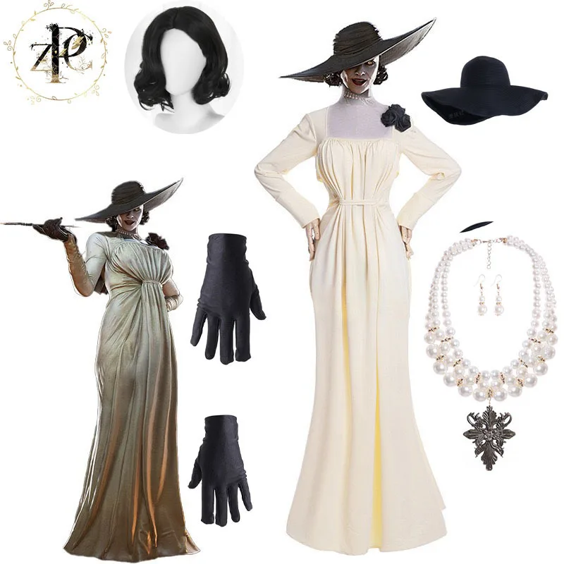 

Lady Dimitrescu Cosplay Costume Chatelain Alcina Biohazard Comtesse Cosplay Halloween Party 2021 New Set Women Dress