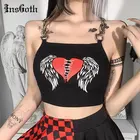 Женский Готический укороченный топ InsGoth в стиле панк с принтом крыла, уличная одежда с цепочкой и ремешком, облегающая женская одежда в рубчик с открытой спиной