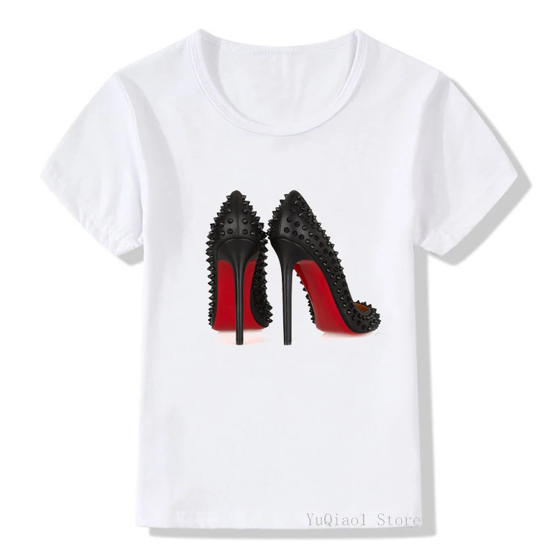 

Vogue Children T-shirt for girl 2020 high heels shoes Print flower kids T Shirt for Girls Tops hip hop punk tshirt custom tees
