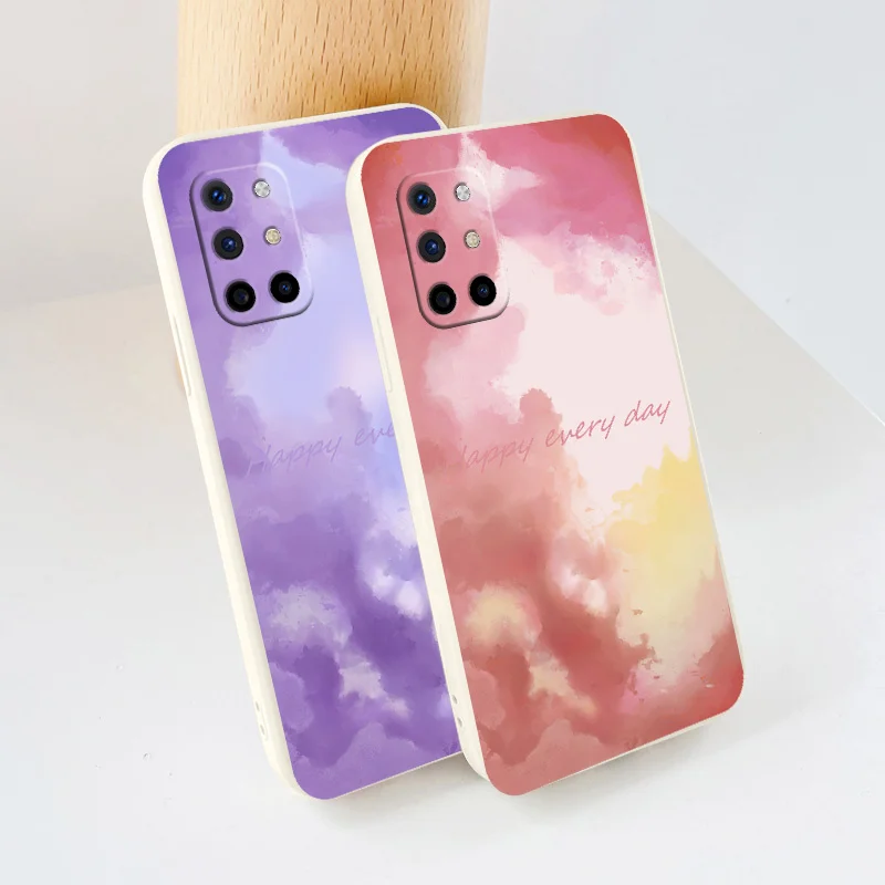 

Purple Clouds Ultra Thin Camera Lens Protection Liquid Slicone Case For Oneplus 8t 9 9pro 9r pro Shockproof Phone Case Coque
