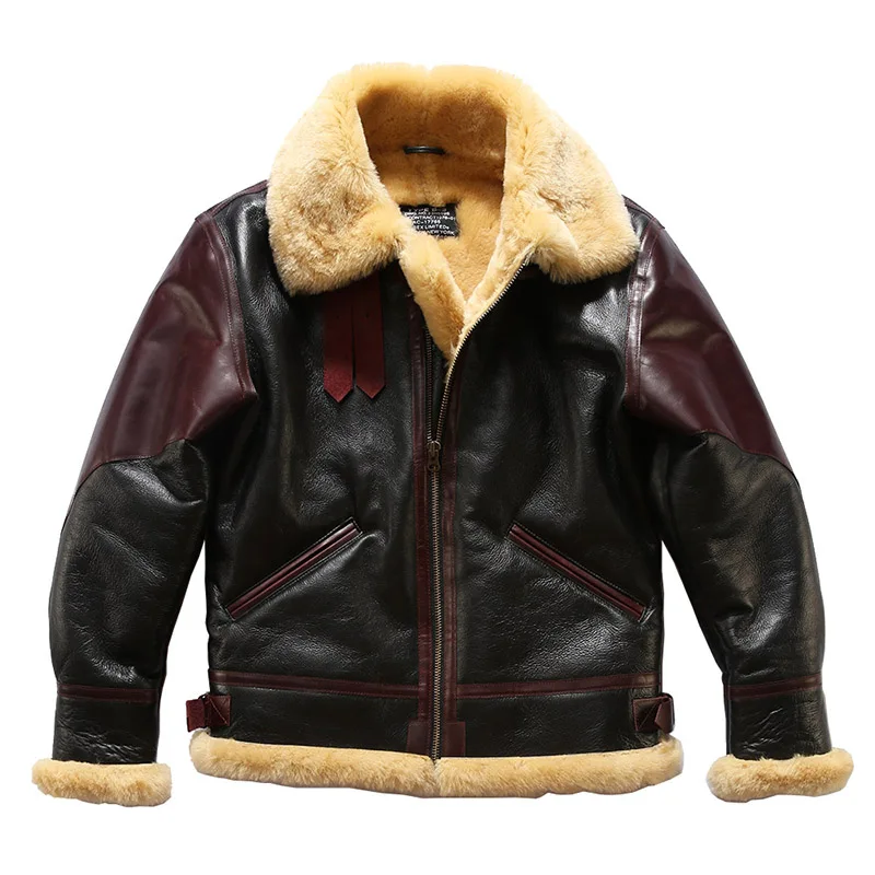 

B3SH Red Tornado European Size High Quality Super Warm Genuine Sheep Leather Coat Big B3 Shearling Bomber Military Fur Jacket