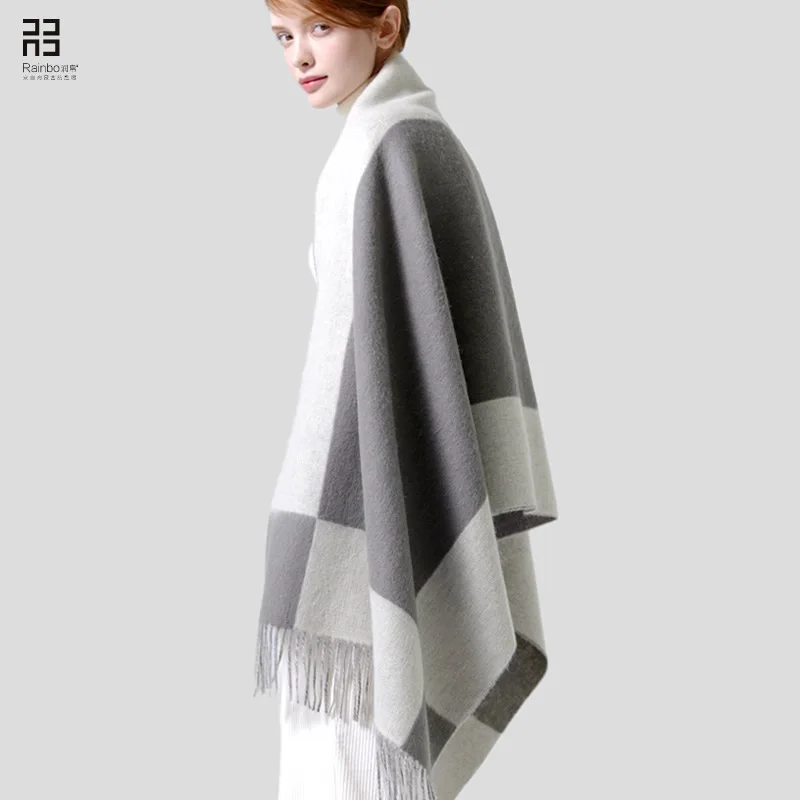 Осень и зима 2020 Новый утолщенный чистый шерстяной женский шарф-шаль двойного
