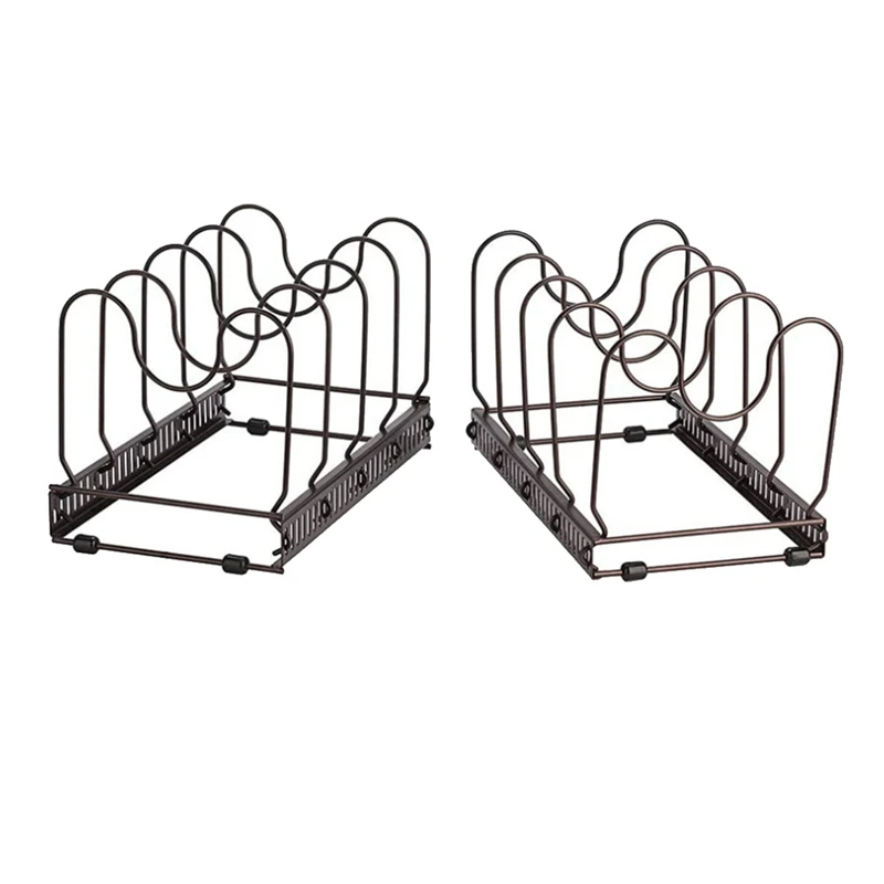 

Expandable Pans Organiser Rack, 8 Adjustable Compartments, Pantry Cabinet Bakeware Lid Plate Holders,Brown