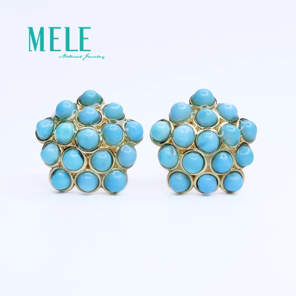 

Natural Turquoise Stars shape Mosaic gem Ear Studs 925 silver Ear Studs