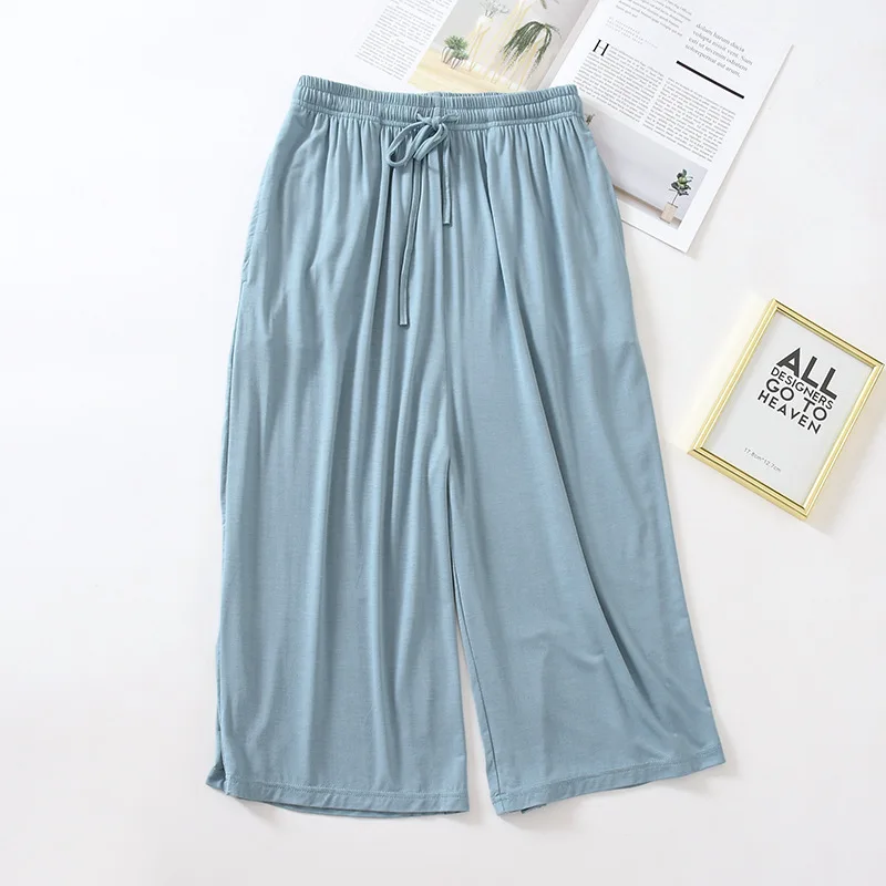Summer Modal Soft Women Sleep Bottoms Drawstring Calf-Length Pants Sleepwear Women's Loungewear Loose Homewear Sleep Short Pants