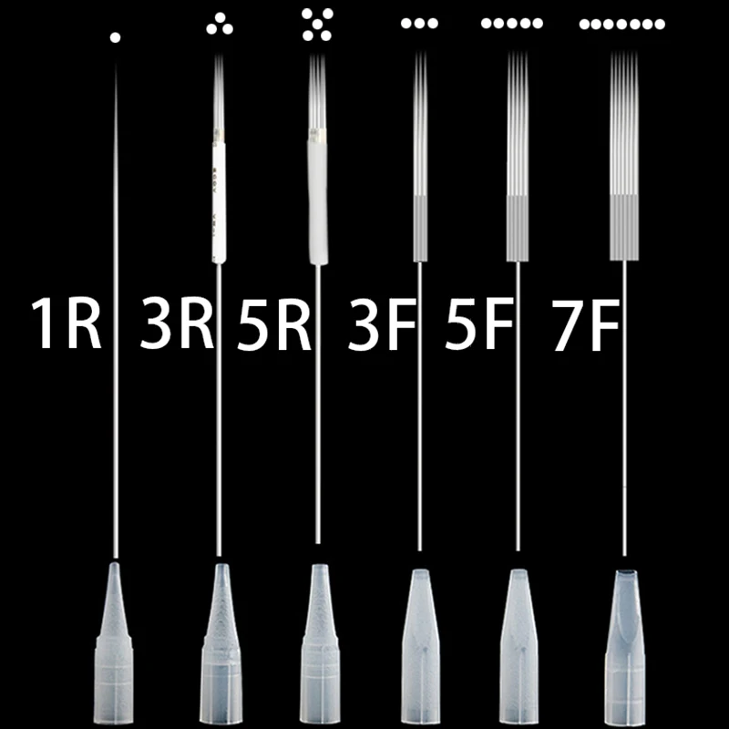 100pcs 1R 2R 3R 5R 5F 7F PMU Needles + Cup Tips Disposable Sterilized Professional Tattoo Needles Permanent Makeup Eyebrow Lip