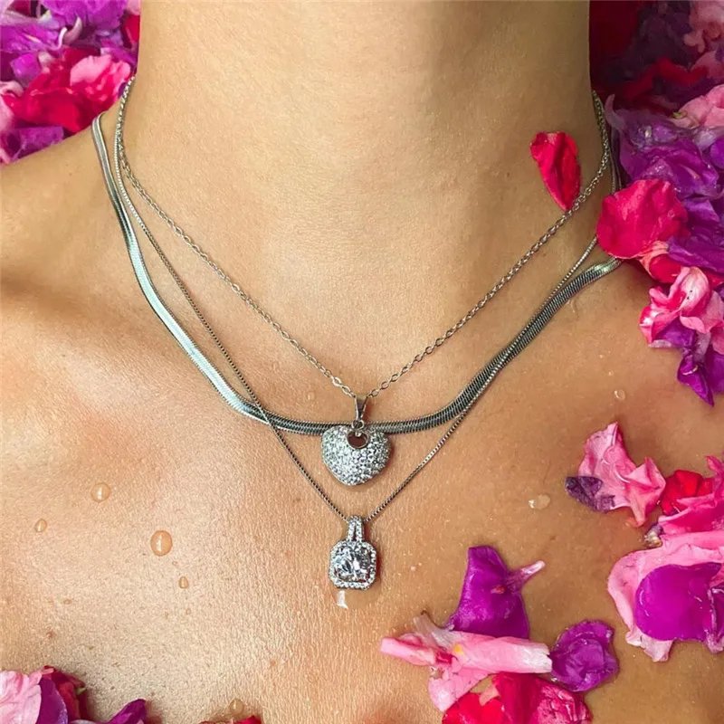 Ожерелье и кулон в форме сердца с фианитом белое/розовое золото/золото |