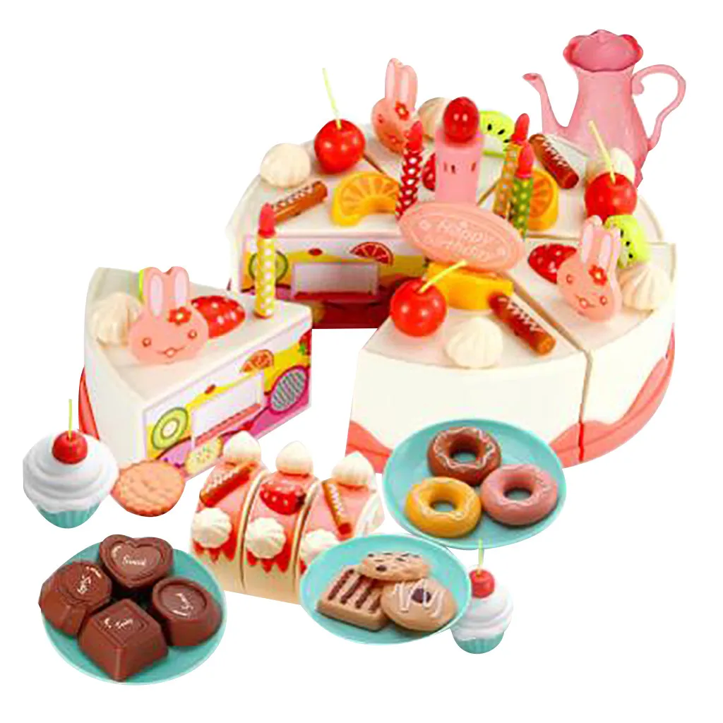 

82 pcs Funny Children Pretend Role Play Kitchen Toy Happy Birthday Cake Donut Ice Cream Food Tea Set Cutting Education Toys Kids