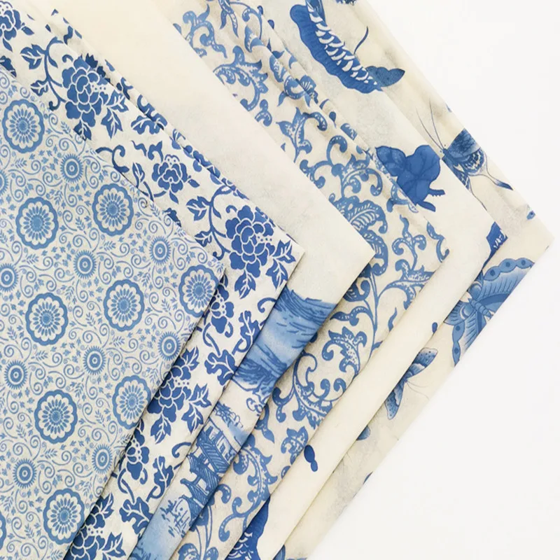 20 шт. переводная бумага керамическая подглазурная цветная Цветочная сине белая