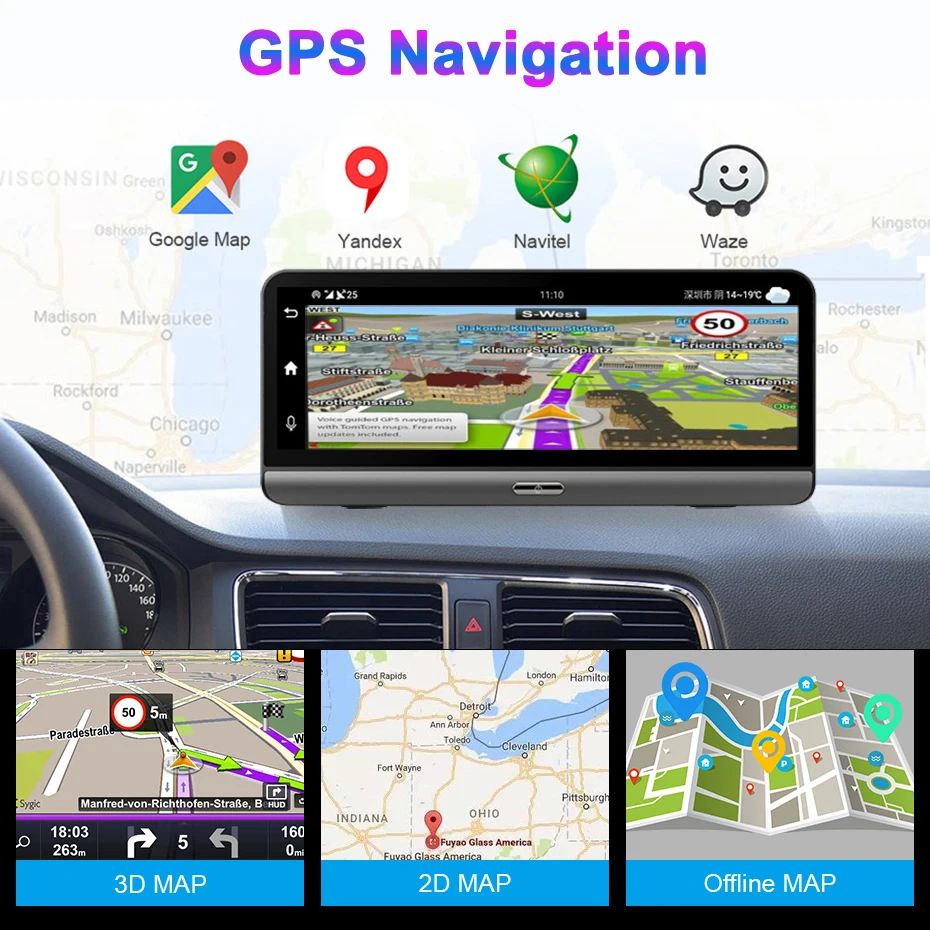 Видеорегистратор WHEXUNE 8 0 дюйма 4G GPS навигация ADAS FHD 1080P Android 1 Wi Fi 32 Гб