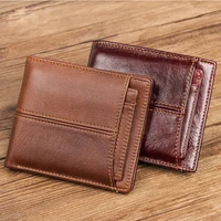 men wallet rfid blocking genuine cow leather mens wallets bifold short male wallet with zipper coin pocket and card holder