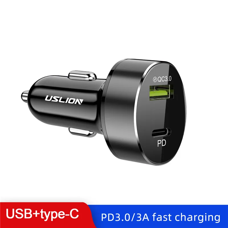 USLION 36 Вт Быстрая зарядка 3,0 USB Автомобильное зарядное устройство для iPhone 11 Pro 11Pro Max huawei PD3.0 type C быстрая зарядка автомобильное USB C зарядное устройство для телефона - Тип штекера: Black Universal