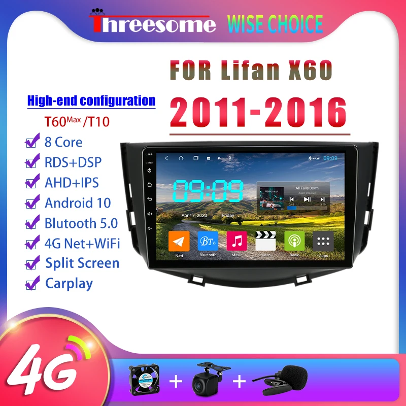 Автомагнитола для Lifan X60 мультимедийный Видеоплейер с 9 &quotэкраном 2Din на Android 10 GPS 4 +