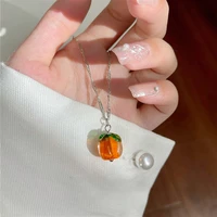 fashion sweet persimmon fruit pendant necklace for women girls statement wedding party jewelry clavicle chain choker gift collar