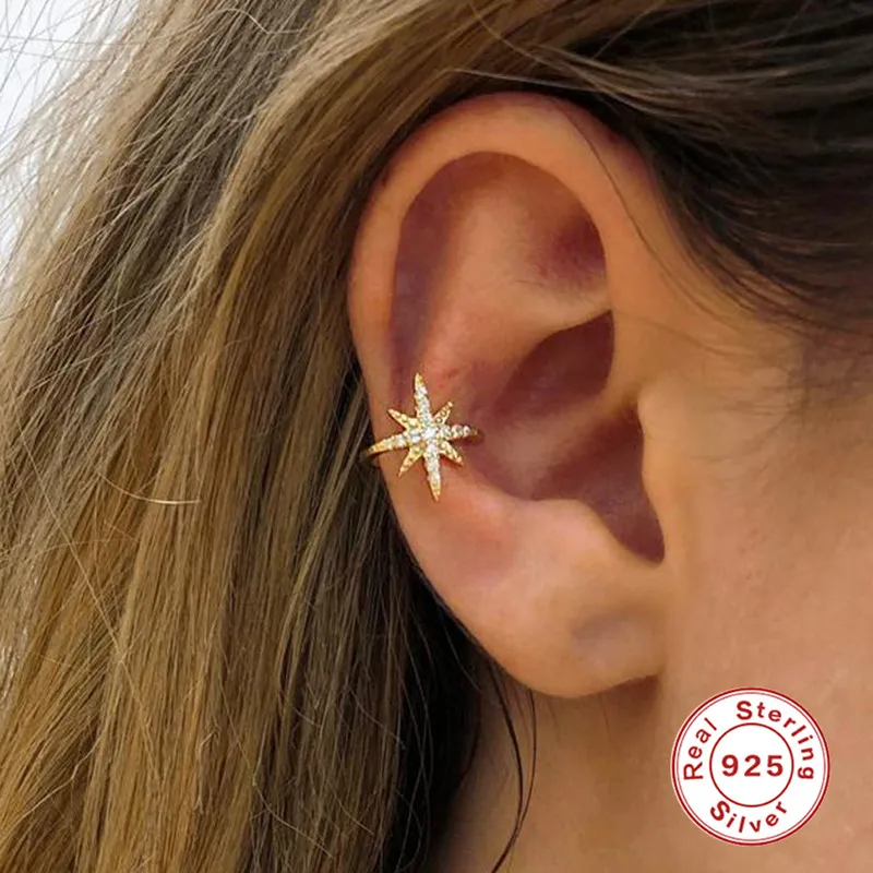 

925 sterling silver Star Ear Cuff Micro Pave CZ Zircon Non Pierced Small Sized Girl Clip Earring Cuff Korean Earcuff Jewelry A30