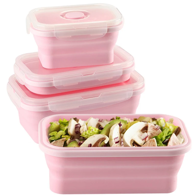 

Bento коробка Домашний силиконовый Crisper открытый портативный Складные коробки квадратное Масштабирование герметичный контейнер для еды