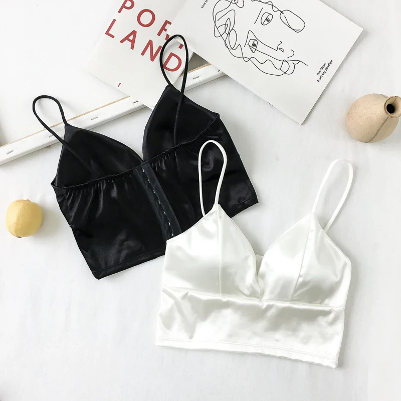 

[One Size] Sleeping Women Sexy Strap Silk Smooth Plunge Bralette Bra Push Up Bras Sexy Strap Lingerie Top Wireless Top Sexy Bra