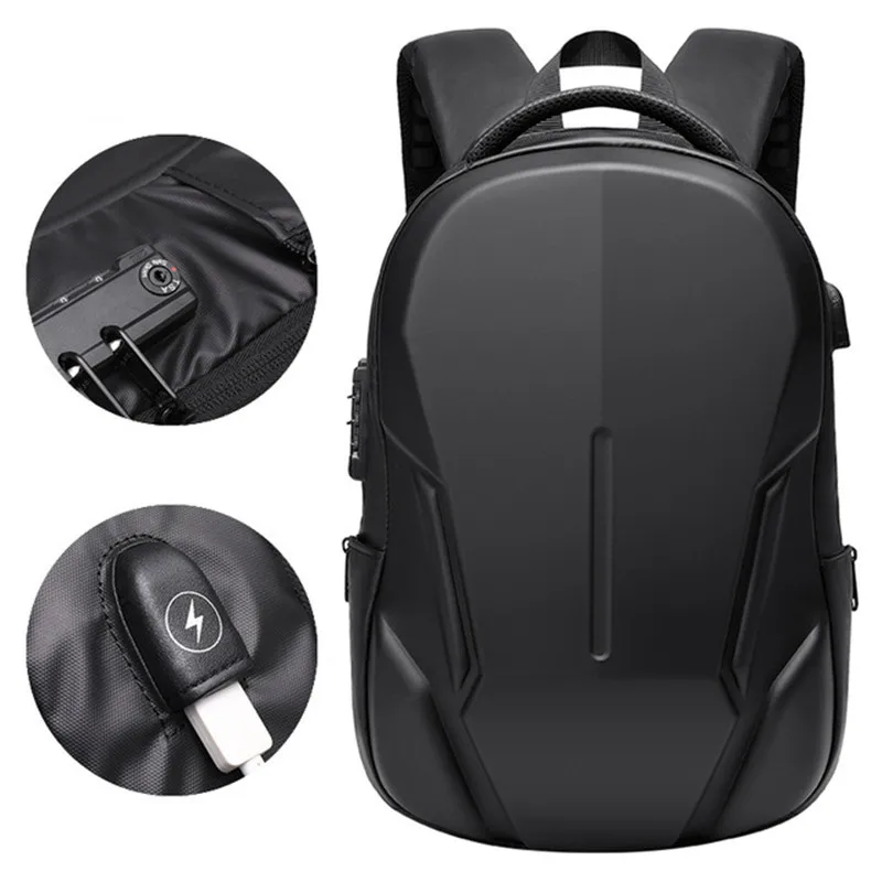 

Hard shell business backpack anti theft password lock computer bag racing laptop tablet storage handbag travel suitcase school