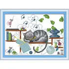 Набор для вышивки крестом Joy Sunday, маленький кот, лежащий на стуле, напечатанный рисунок для детской комнаты, Китайская вышивка, рукоделие