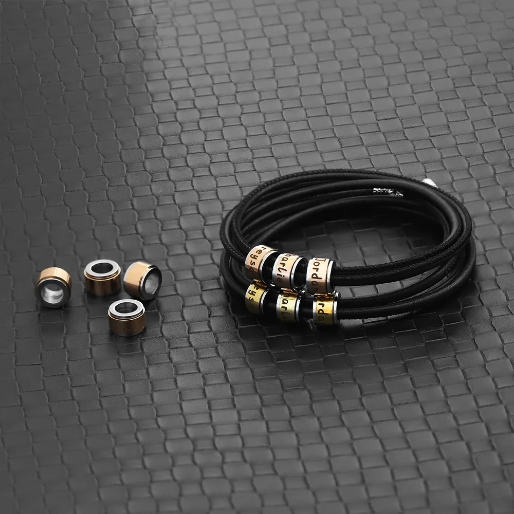 Personalized Mens Braided Genuine Leather Bracelet Stainless Steel Custom Beads Name Charm Bracelet For Men With Family Names