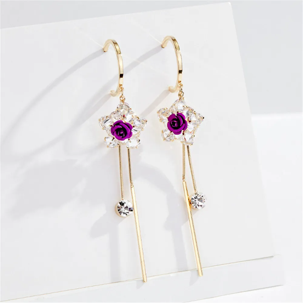 

2020 Fashion Long Flower Zircon Drop Earring Pendants For Women 925 Sterling Silver Jewelry Accessories Wedding New Year Gift