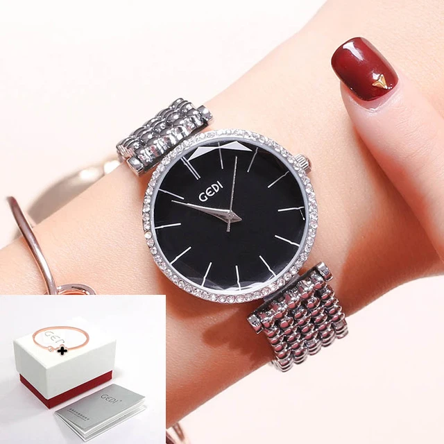 Silver black box GEDI женские часы модные наручные часы для женщин роскошные женские часы женский браслет Reloj Mujer Часы Relogio Feminino - Цвет: Silver black box