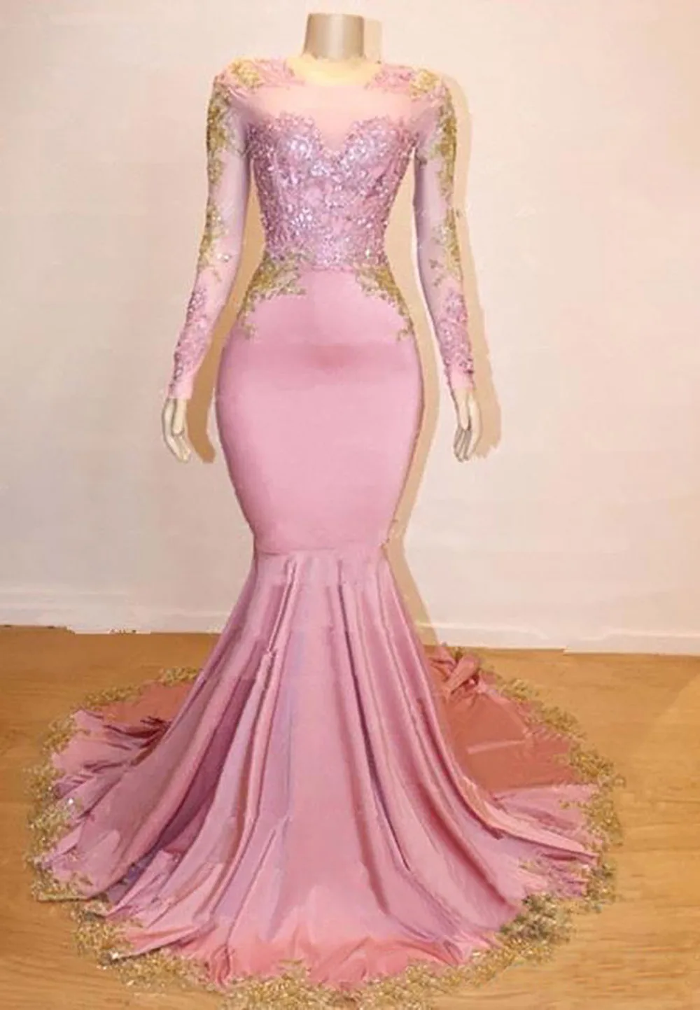 

Plus Size New Custom Trumpet Mermaid Formal Dresses Evening Dress Jewel Long Sleeve Elastic Satin Sequins Prom Party Gown