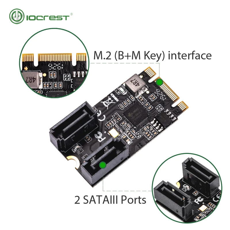 IOCREST 2 порта SATA III 6 ГБ/сек. M.2 22x42 M Key и B Controller Adapter Card 6G Внутренний | Компьютеры офис