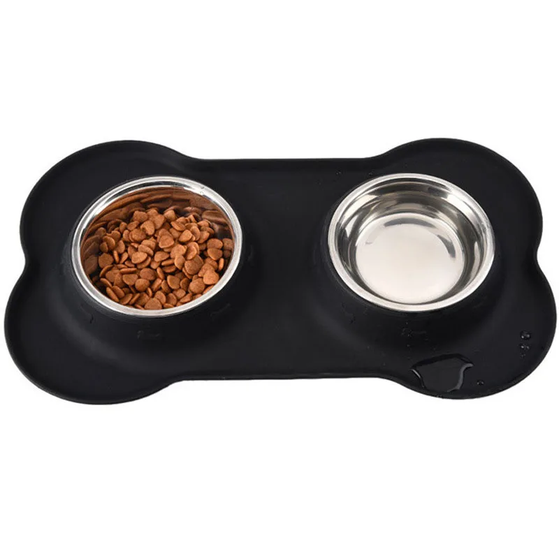 

Silicone Bone Double Dog Bowl M Size Silicone Pet Bowl Pet Food Utensils Silicone Mat Pet Product