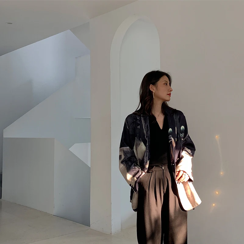 Женский Повседневный блейзер с цветочным принтом винтажный Блейзер свободного