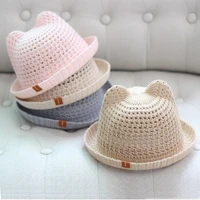 kids cute baby summer childrens cat sunshade hat beach hats straw hat boy girls cotton breathable cap travel cap protection