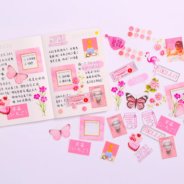 

40Pcs/Set Vintage Pink Flower Sticker DIY Craft Scrapbooking Album Junk Journal Happy Planner Decorative Stickers