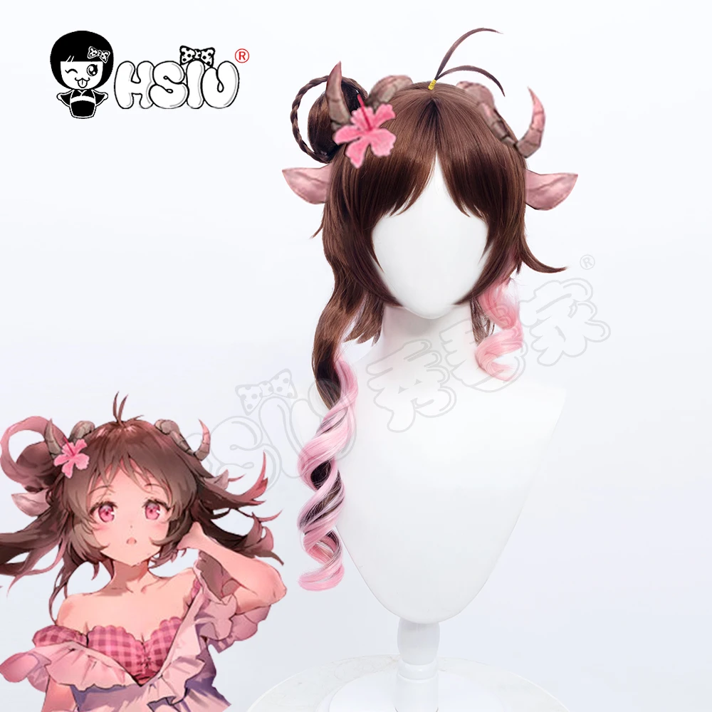 

Eyjafjalla парик для косплея Arknights Косплей hhsiu synthetic синтетический парик из коричневого градиентного розового хвоста короткий парик без шапочки