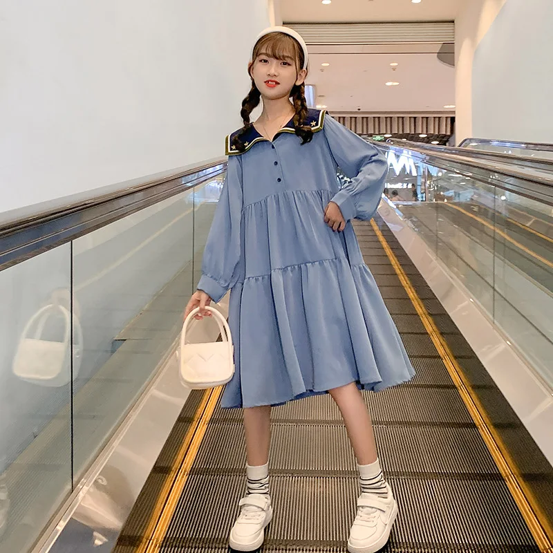 

Детское платье с отложным воротником, длинным рукавом, на Возраст 4-16 лет