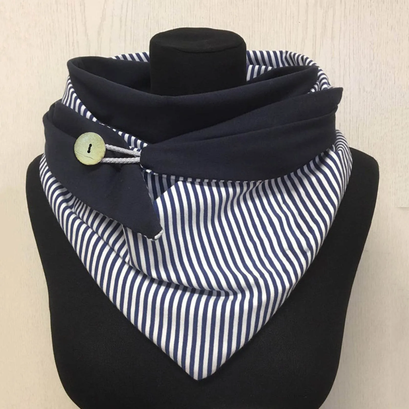 

40#Women Printing Scarf Fashion Retro Female Multi-Purpose Shawl Button Scarf Ladies Elegant Solid Dot Neck Gaiter Winter Wrap