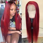 Парики из натуральных волос бордового цвета, красные прямые парики из натуральных волос для женщин, парик из бразильских волос Реми, 150%