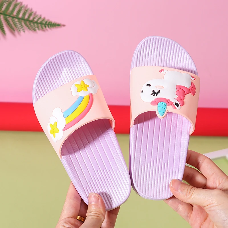 Тапочки с единорогом для мальчиков и девочек обувь рисунком радуги коллекция 2019