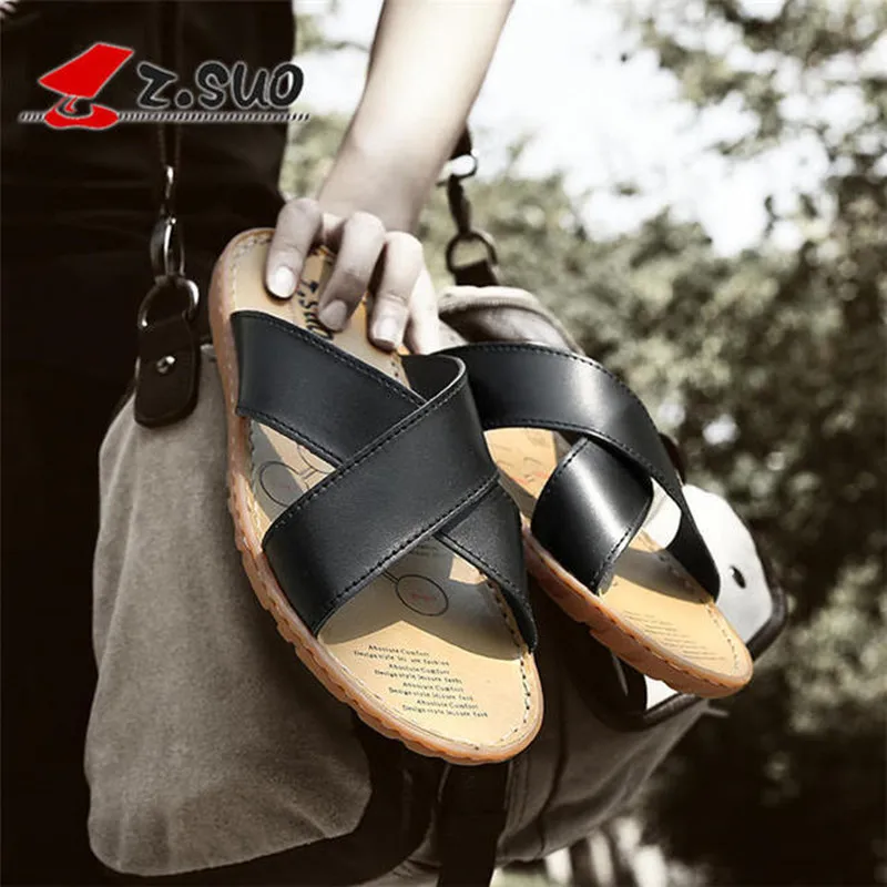 

New Flip Flops Casual Men Genuine Leather Slippers Summer Fashion Handmade Beach Flip Flops