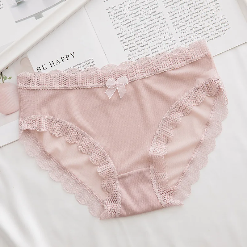 

Women's Underwear Lace Sexy Hollow Briefs Cotton Crotch Ultra Thin Breathable Peach Hip Low Waist Traceless Women's Underwear