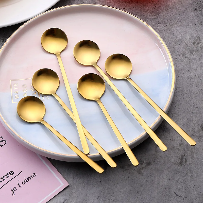 

304 Stainless Steel Spoon Tableware Creative Compact Round Coffee Stirring Dessert Spoon Titanium Honey Spoon with Souvenir