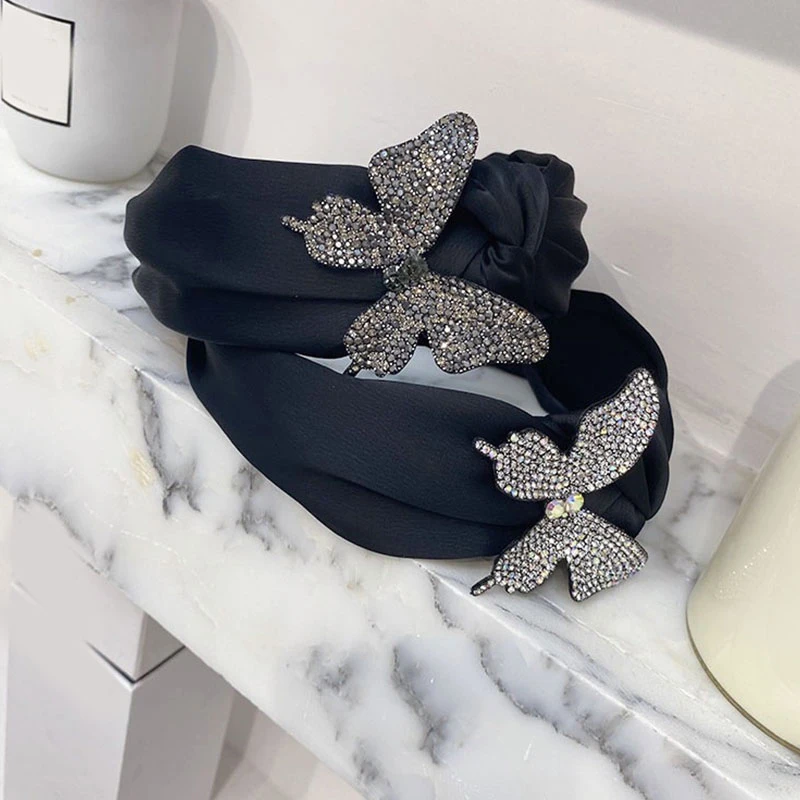 

Fashion Center Knot Headwear Fashion Top Quality Butterfly Rhinestone Hairband Beautiful Wide Head Hoop Popular Hair Accessories