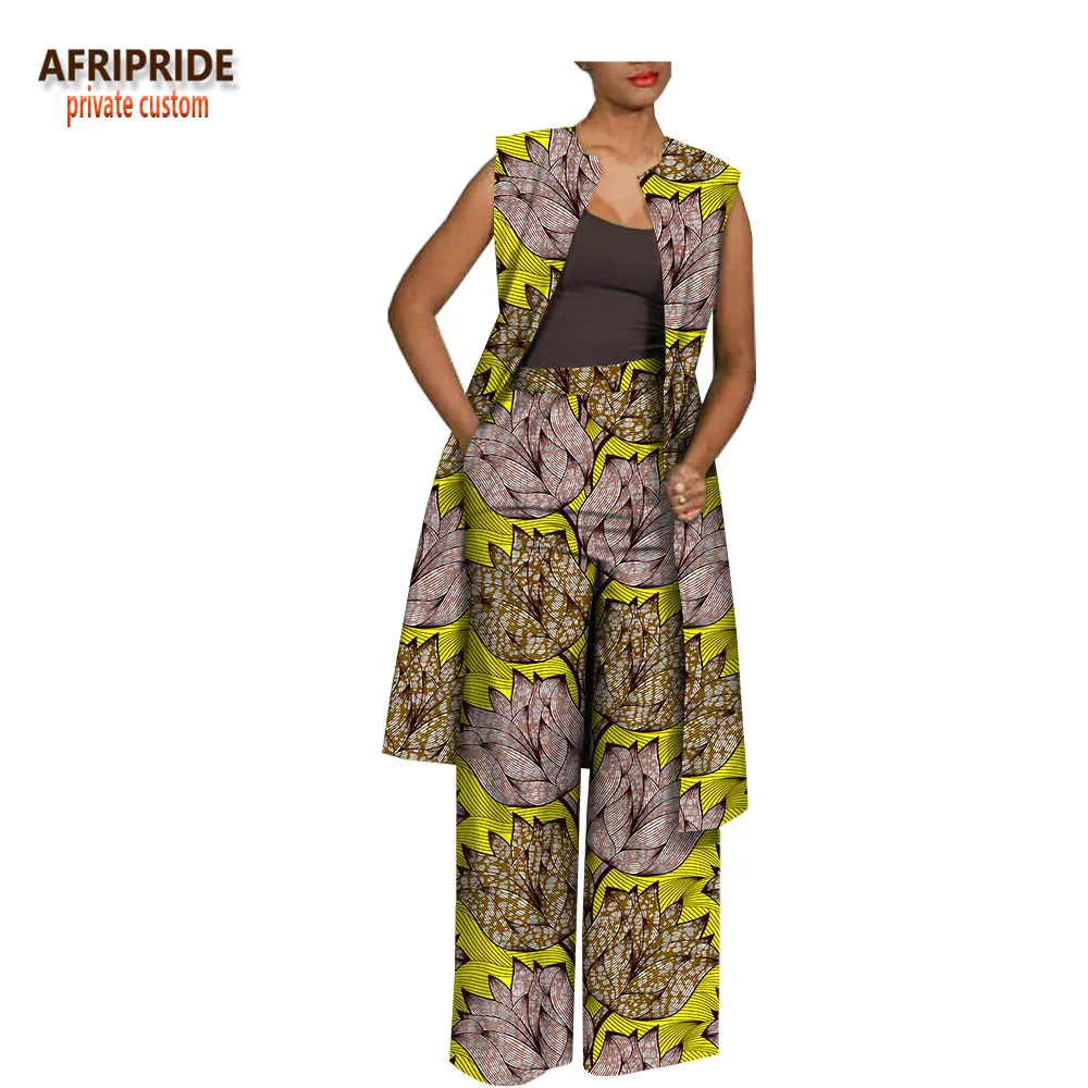 Африканская одежда летние и осенние брюки женский комплект AFRIPRIDE без рукавов до колена топ+ длинные брюки женский комплект A1826022 - Цвет: 345X