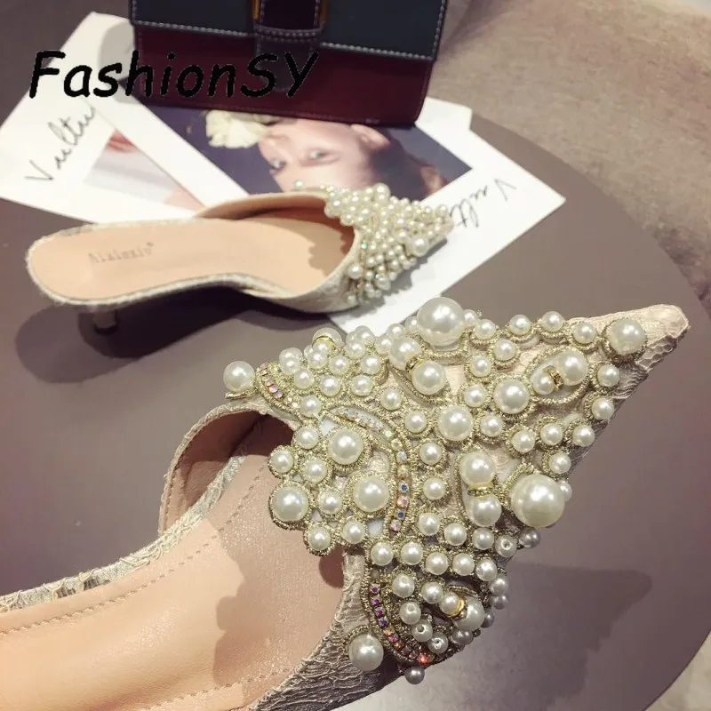 

2021 летние женские туфли-лодочки, жемчужные сандалии, модная обувь, женские туфли-лодочки на тонком высоком каблуке, Женская офисная обувь дл...