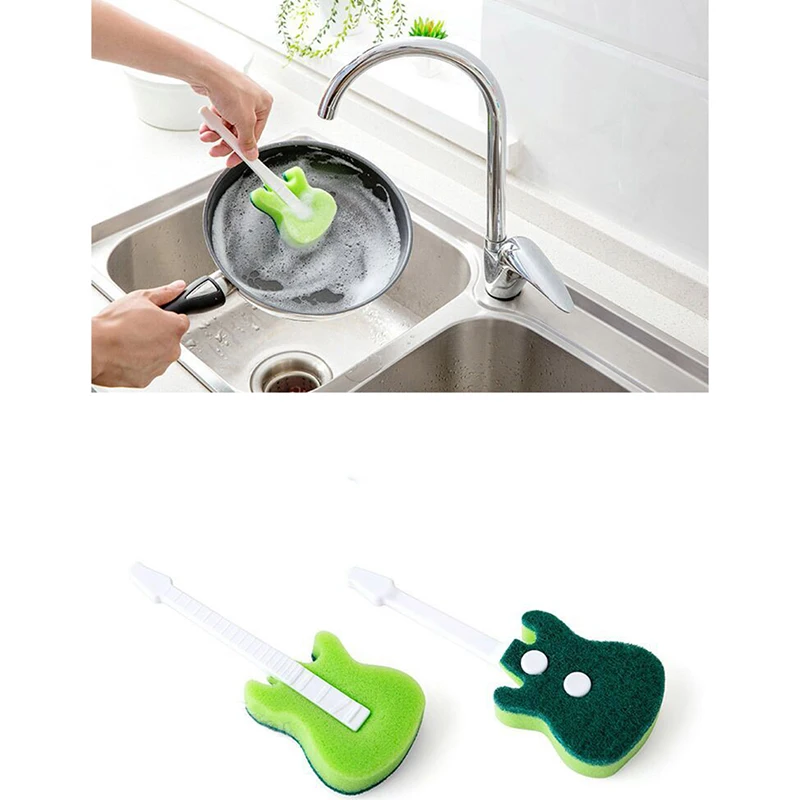 

2020 Fashion Guitar Shape Magic Sponge Brush Creative Double Side Cleaning Brush Kitchen Home Washing Cleaning Cleaner Tool