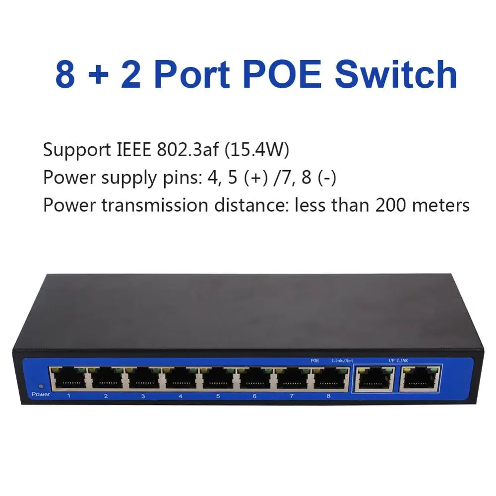 Фото 8 PoE Инжектор POE Ethernet коммутатор профессиональная IP-камера Poe сетевые коммутаторы 8 PoE Инжектор POE Ethernet коммутатор профессиональная IP-камера Poe сетевые коммутаторы