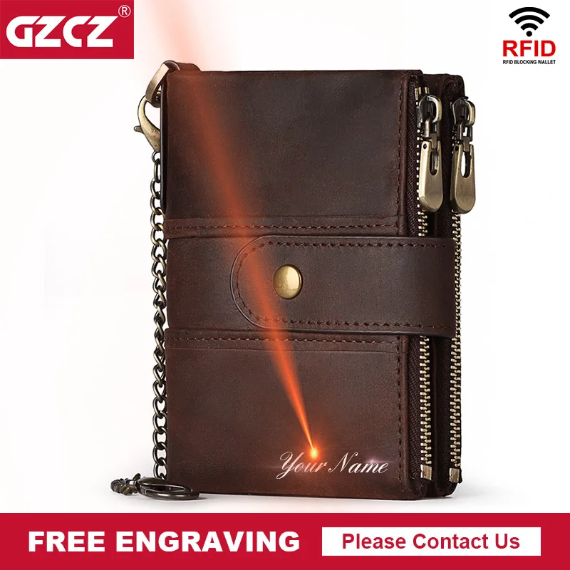 GZCZ бумажник из натуральной кожи Rfid для мужчин с карманом монет короткие кошельки