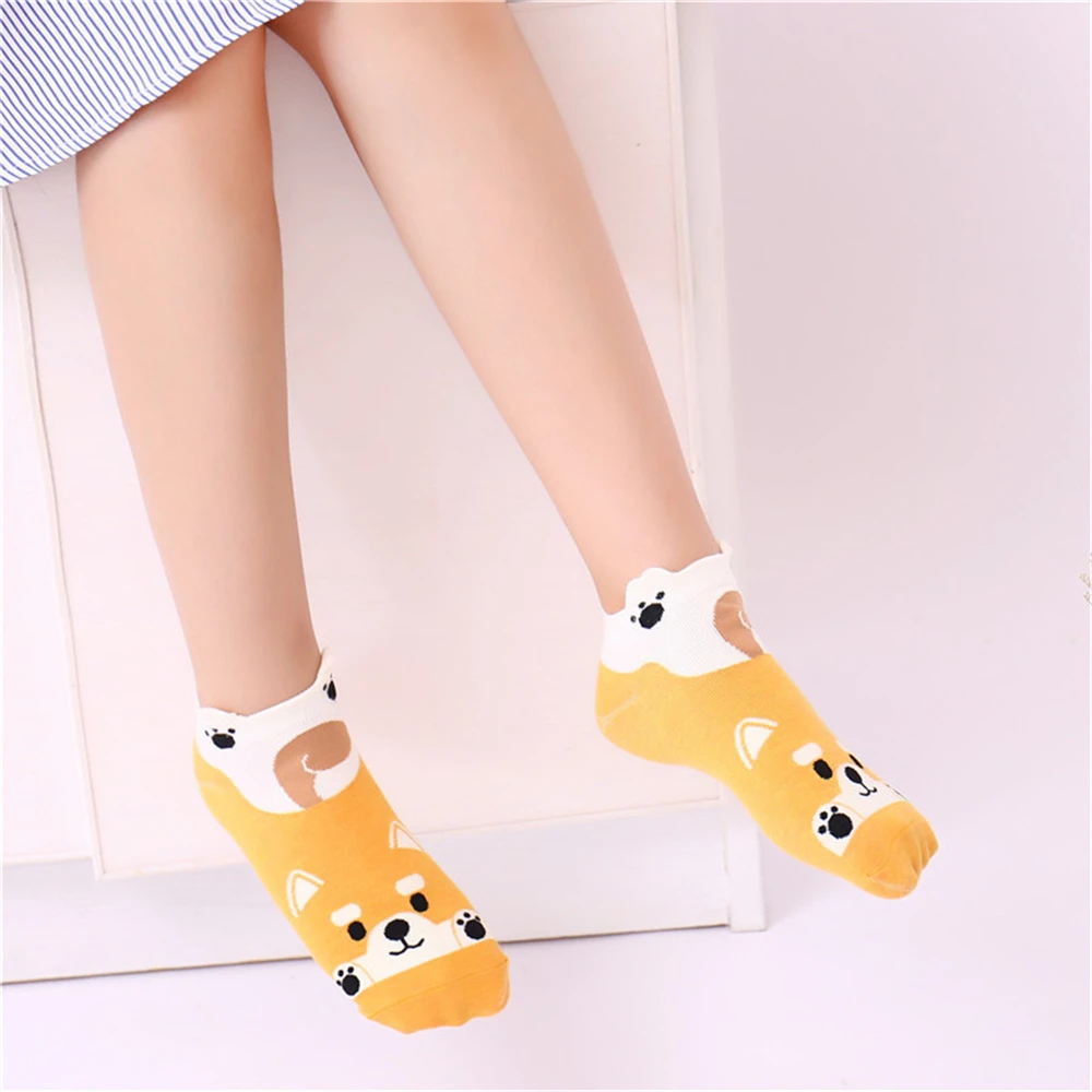 

Girls' Cute Cartoon Pet Funny Rabbit Dog Panda Cat Fox Bear Puppy Happy Small Animal Bunny Corgi KItten 3D eared Ankle Socks
