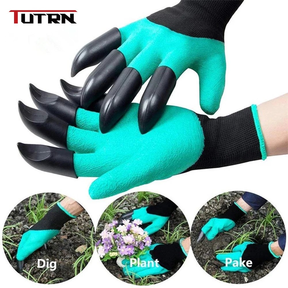 

TUTRN Garden Gloves With Claws Garden Rubber Gloves Gardening Digging Planting ABS Plastic Durable Waterproof Work Glove Outdoor