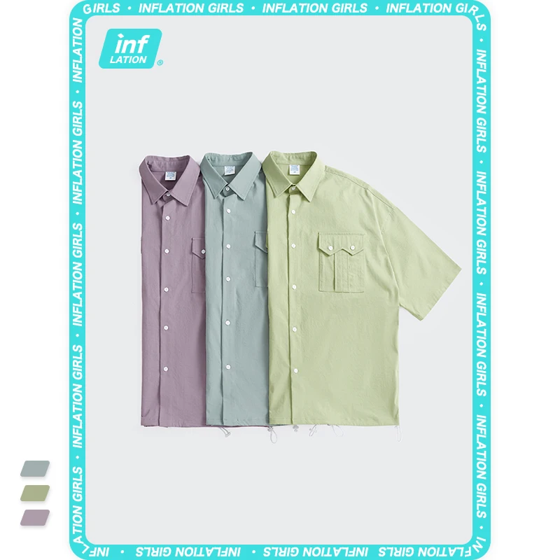 

INFLATION Casual Women Blouses 2021 Harajuku Solid Color Loose Shirts Female Fashion Buttons Up Blouses And Shirts 2240S21