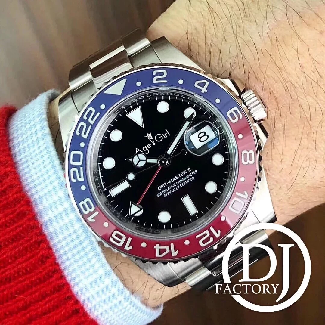 

Classic New Men Automatic Mechanical Watch Full Black Case Red Blue Ceramic Bezel GMT II Stainless Steel Sapphire Limited